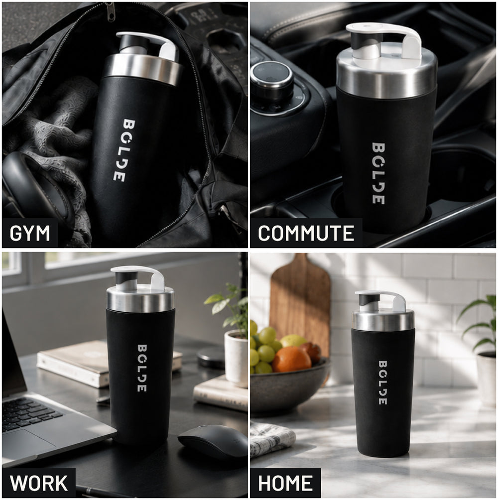 Black BOLDE Bottle with stainless steel components